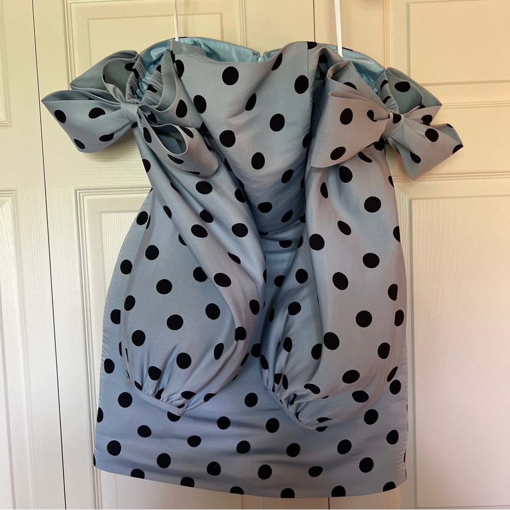 Alexia Maria Katie Silk Faille Mini Dress Blue and Black Polka Dot Sz 10 NWT - Picture 2 of 7